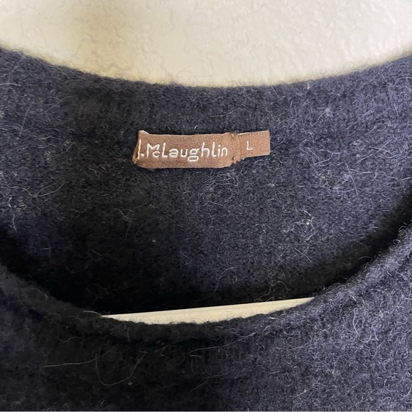 J. McLaughlin Black Merino Wool Baby Alpaca Blend Sweater Tie Sleeves Size Large - Picture 4 of 10